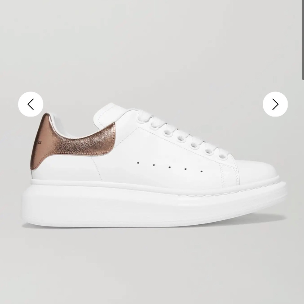 GENUINE Alexander McQueen Metallic-trimmed leather exaggerated-sole sneakers